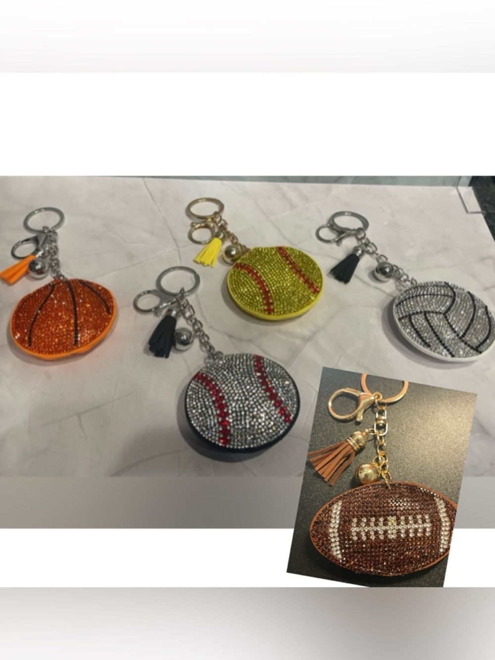 CHOICE OF Puffed Rhinestone Sport Ball Keychain Bag Charm